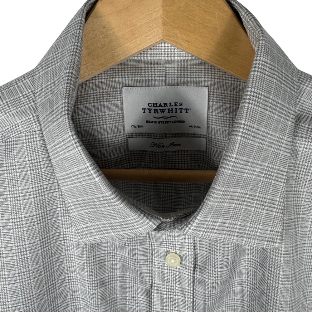 Charles Tyrwhitt Glen Plaid Non-Iron Dress Shirt French Cuff Mens 17.5 36